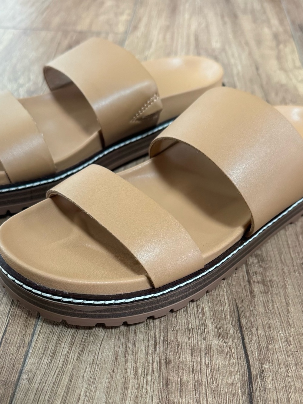 Madewell Charley Tan Double-Strap Platform Slide Sandals